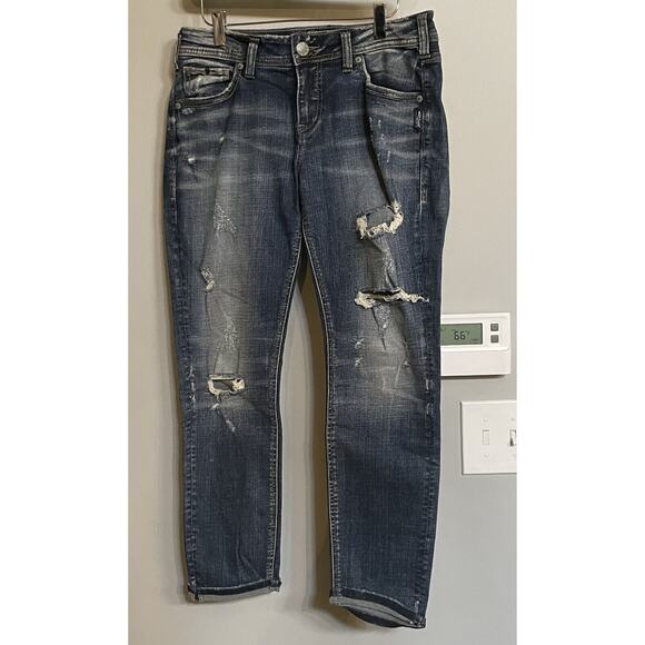Silver Sam Jeans Light Blue Distressed Stretch Denim Womens Sz 28x25 NWOT‎ - Picture 1 of 13